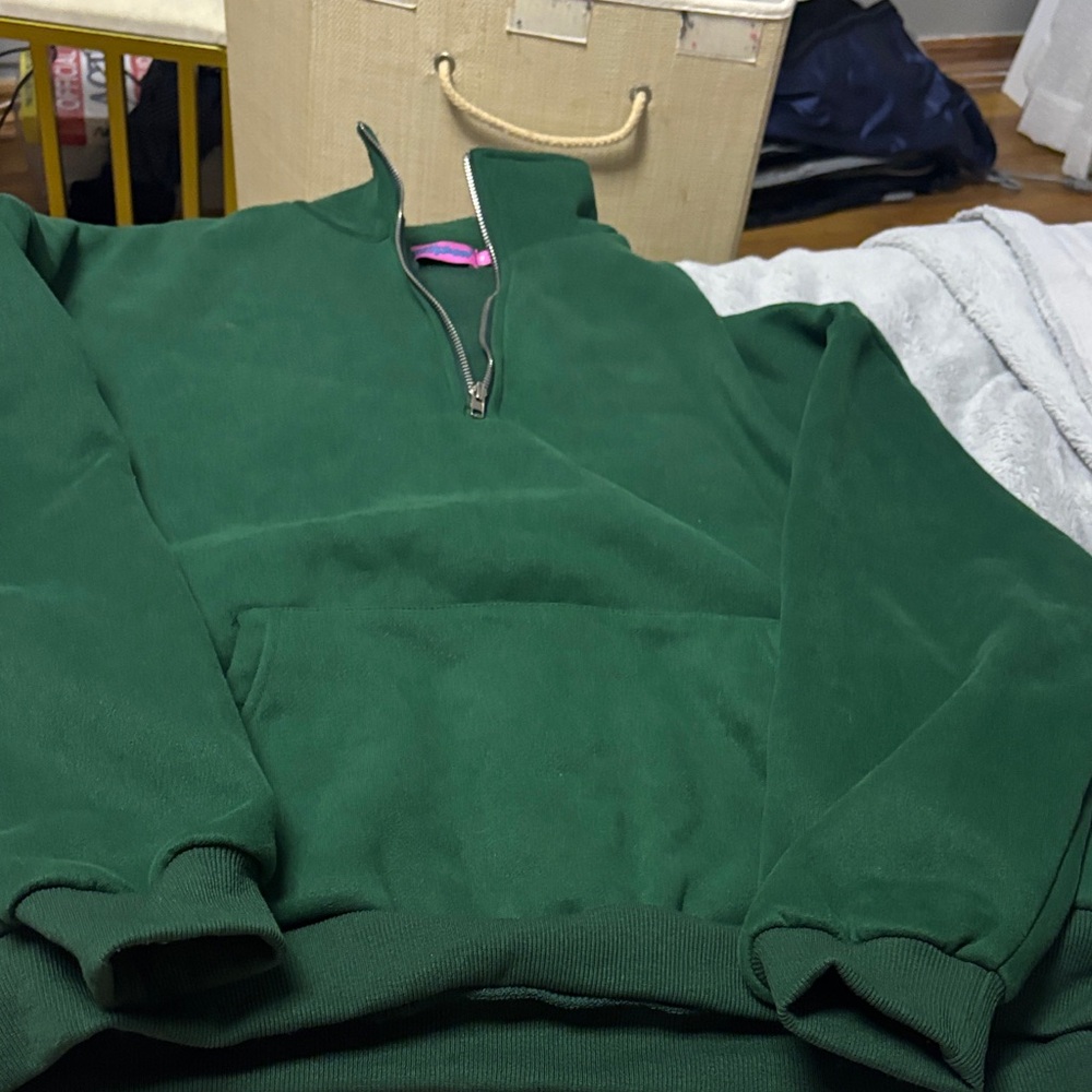 Edikted Deep Green Half-Zip Hoodie